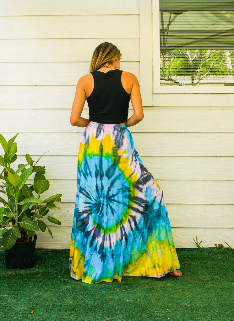 Ocean Sunrise Hand Dyed Tiered Maxi Skirt