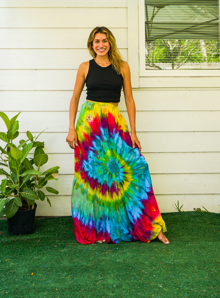 Spiral Waves Hand Dyed Tiered Maxi Skirt