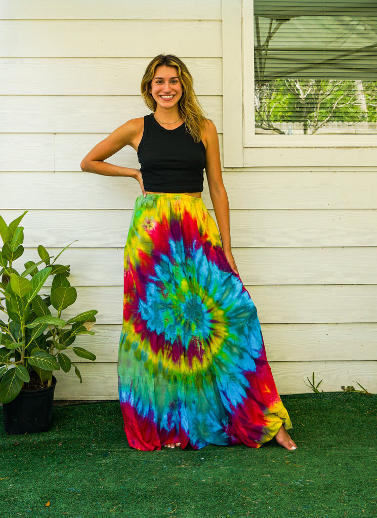Spiral Waves Hand Dyed Tiered Maxi Skirt