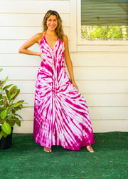 Fuchsia Starburst Tie Dye Maxi Dress