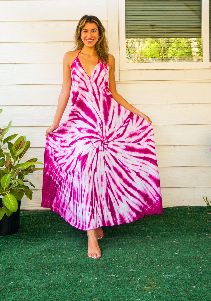 Fuchsia Starburst Tie Dye Maxi Dress