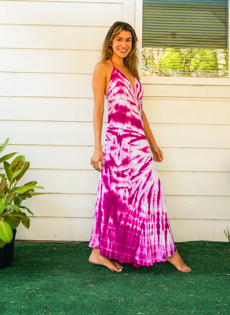 Fuchsia Starburst Tie Dye Maxi Dress