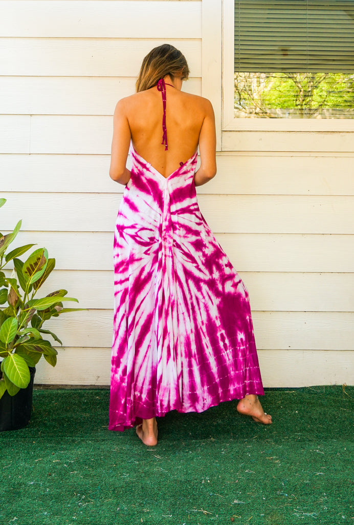 Fuchsia Starburst Tie Dye Maxi Dress