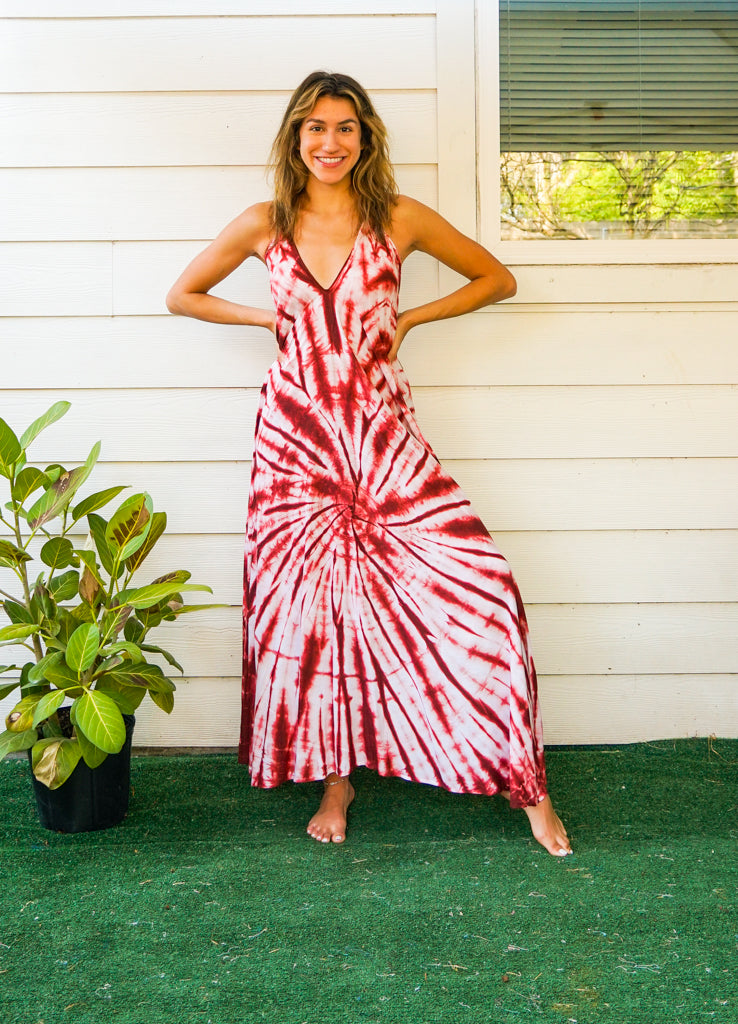Rust Red Starburst Tie Dye Maxi Dress