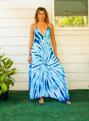 Ocean Breeze Blue Tie Dye Maxi Dress