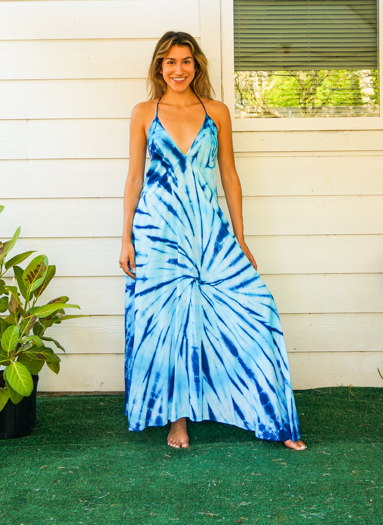 Ocean Breeze Blue Tie Dye Maxi Dress