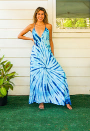 Ocean Breeze Blue Tie Dye Maxi Dress