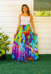 Rainbow Waves Hand Dyed Tiered Maxi Skirt