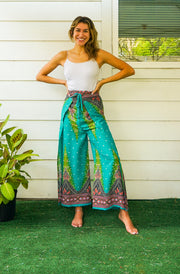 Green Peacock Palazzo Wrap Pants