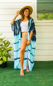 Slate Gray Ombre Tie Dye Kimono Robe