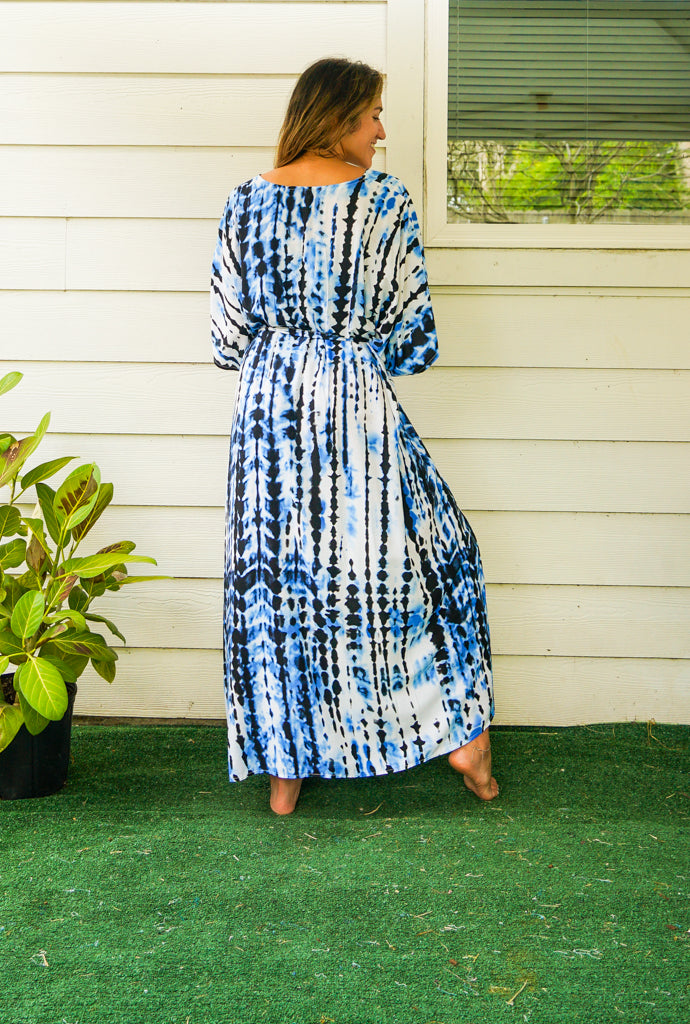 Arctic Blue and White Tie Dye Kimono Robe