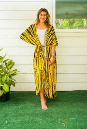 Sunburst Yellow and Black Tie Dye Kimono Robe