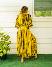 Sunburst Yellow and Black Tie Dye Kimono Robe