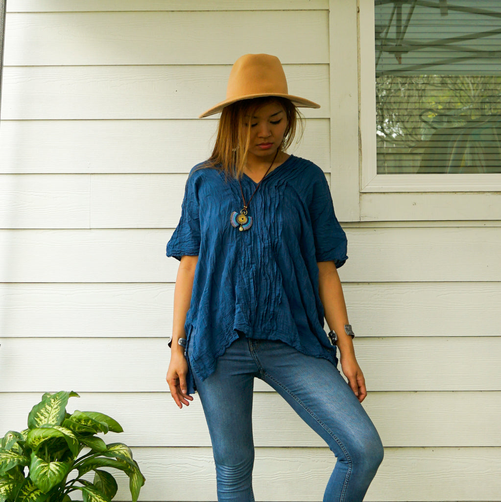 Indigo Gauze Kaftan Blouse