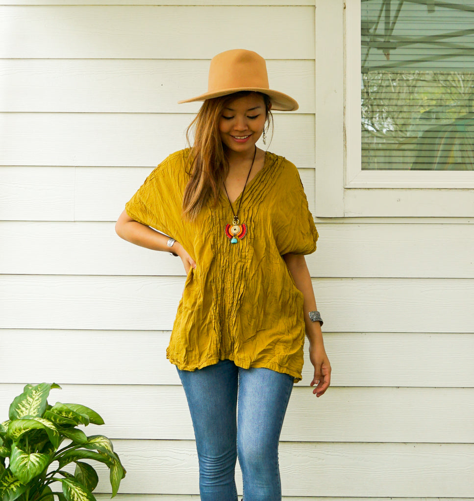 Golden Gauze Kaftan Blouse