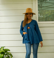 Teal Blue Drift Gauze Top