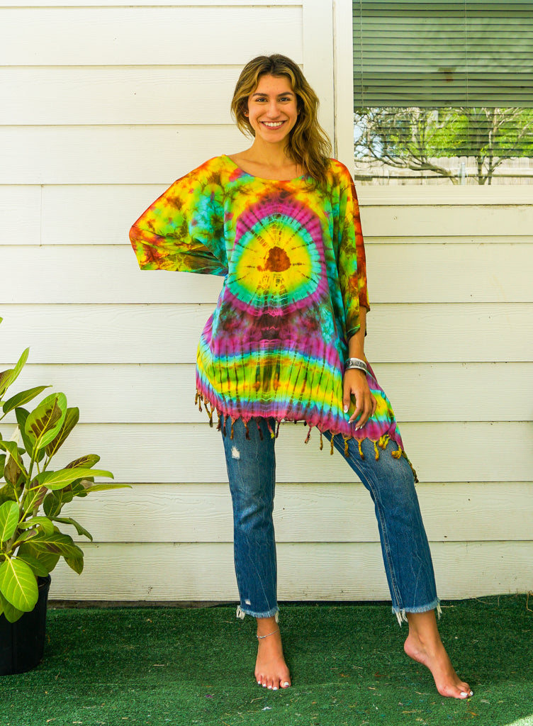 B4928- Hand Dyed Tunic Boho Kaftan Blouse Hippie Oversize Tops