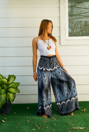 Peacock Feather Palazzo Wrap Pants