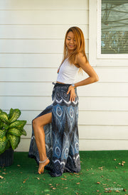Peacock Feather Palazzo Wrap Pants