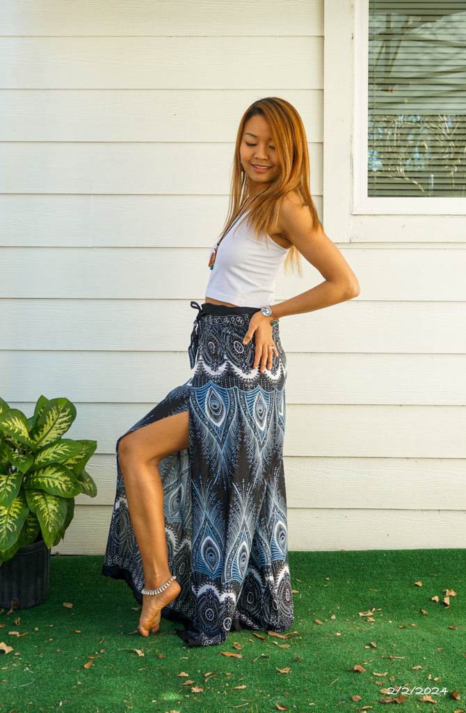 Peacock Feather Palazzo Wrap Pants
