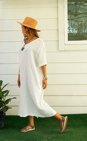 Natural Double Gauze Cotton Dress with Pockets