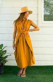 Mustard Yellow Organic Cotton Wrap Dress
