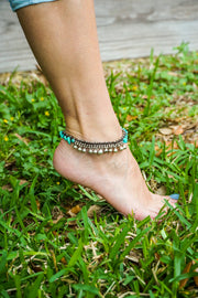Turquoise Bell Boho Silver Anklet