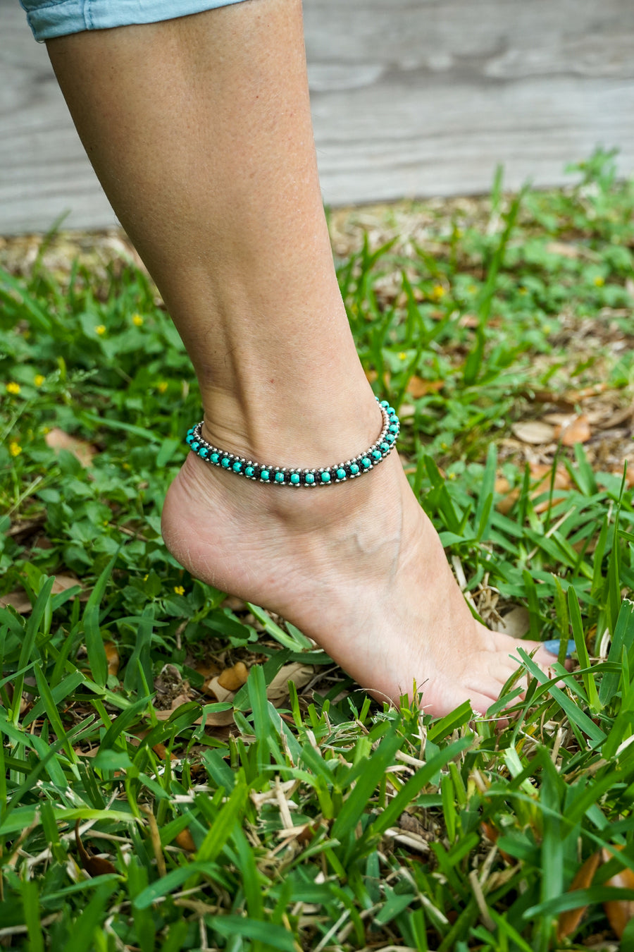 Turquoise Boho Silver Anklet