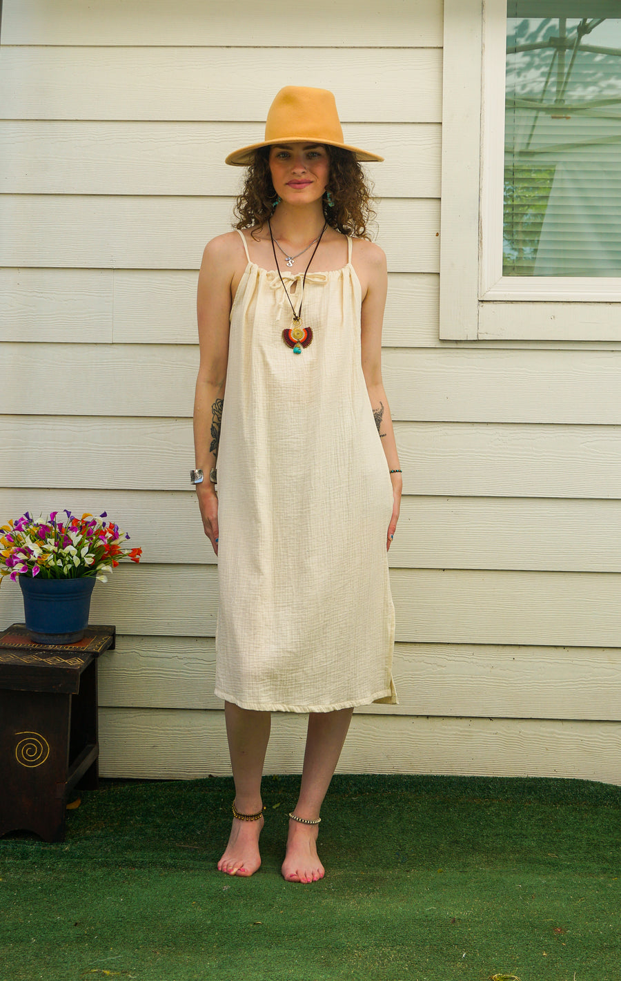 Raw Double Gauze Crinkled Cotton Midi Dress