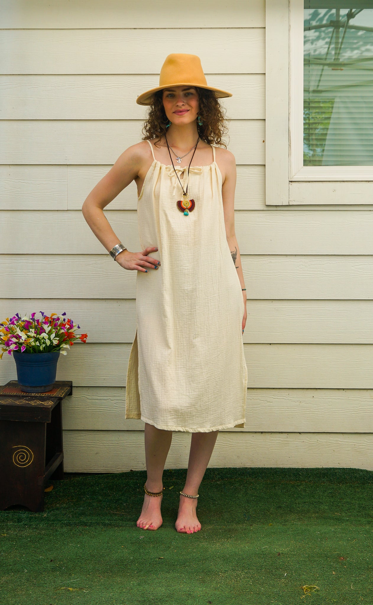 Raw Double Gauze Crinkled Cotton Midi Dress