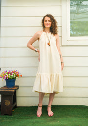 Raw Double Gauze Crinkled Cotton Tiered Midi Dress
