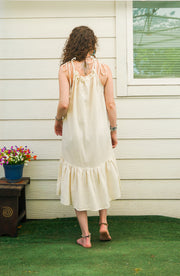 Raw Double Gauze Crinkled Cotton Tiered Midi Dress