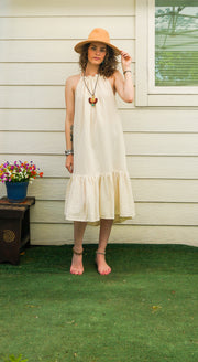 Raw Double Gauze Crinkled Cotton Tiered Midi Dress
