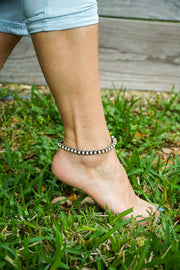 White Turquoise Boho Silver Anklet