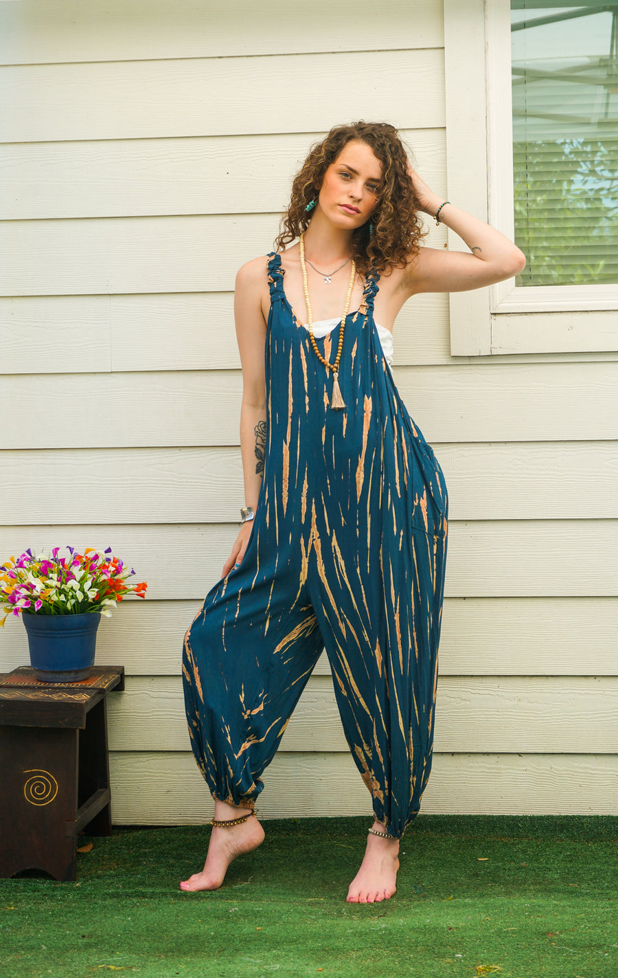 Sand & Sea Hand Dyed Dungarees Overalls Jumpsuit with Pockets