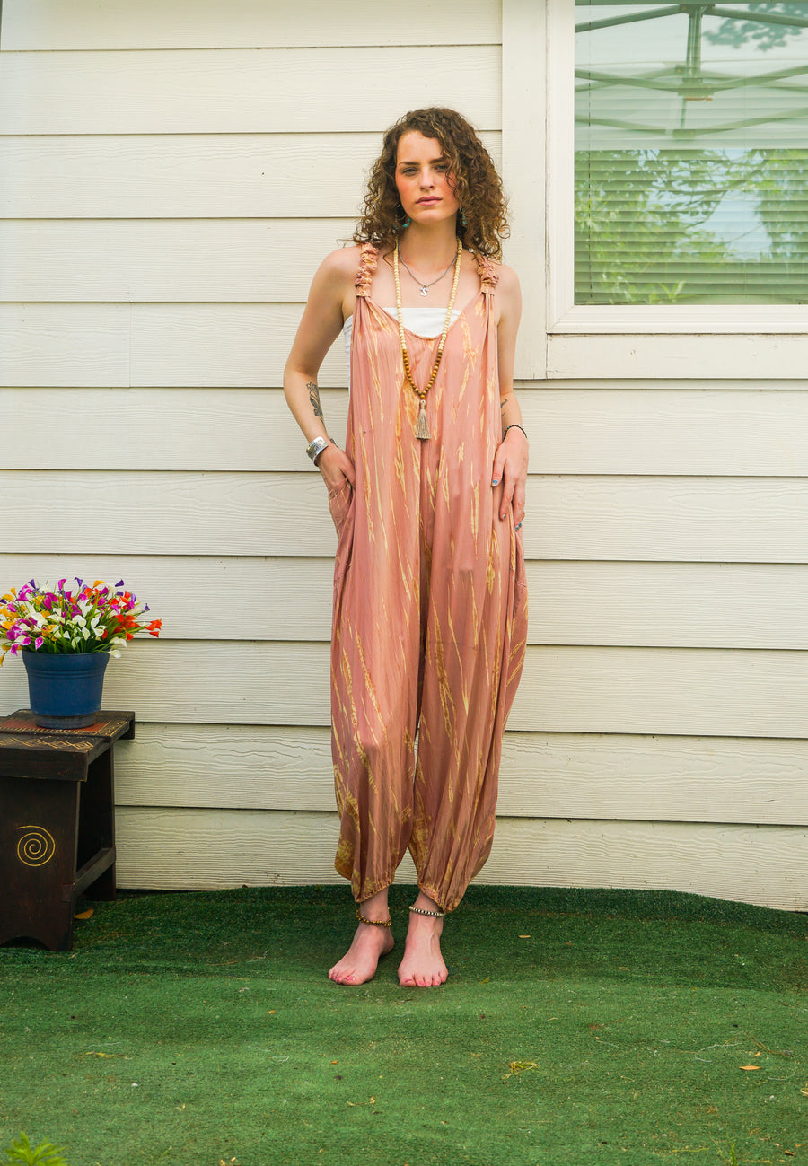 Rose Sol Hand Dyed Dungarees Overalls Jumpsuit with Pockets