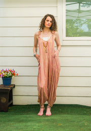 Rose Sol Hand Dyed Dungarees Overalls Jumpsuit with Pockets