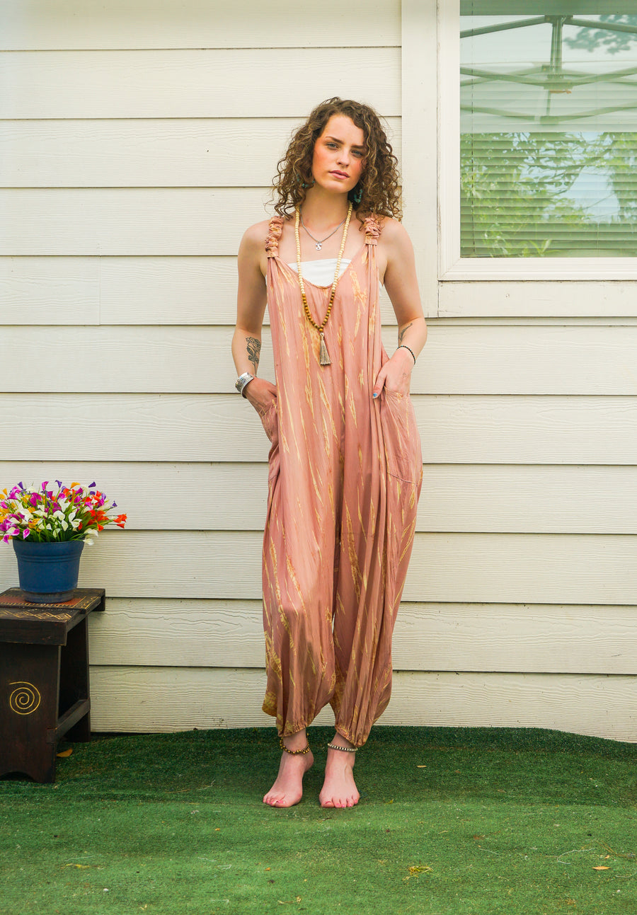 Rose Sol Hand Dyed Dungarees Overalls Jumpsuit with Pockets