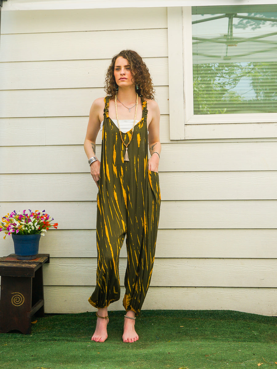 Summer Ember Hand Dyed Dungarees Overalls Jumpsuit with Pockets