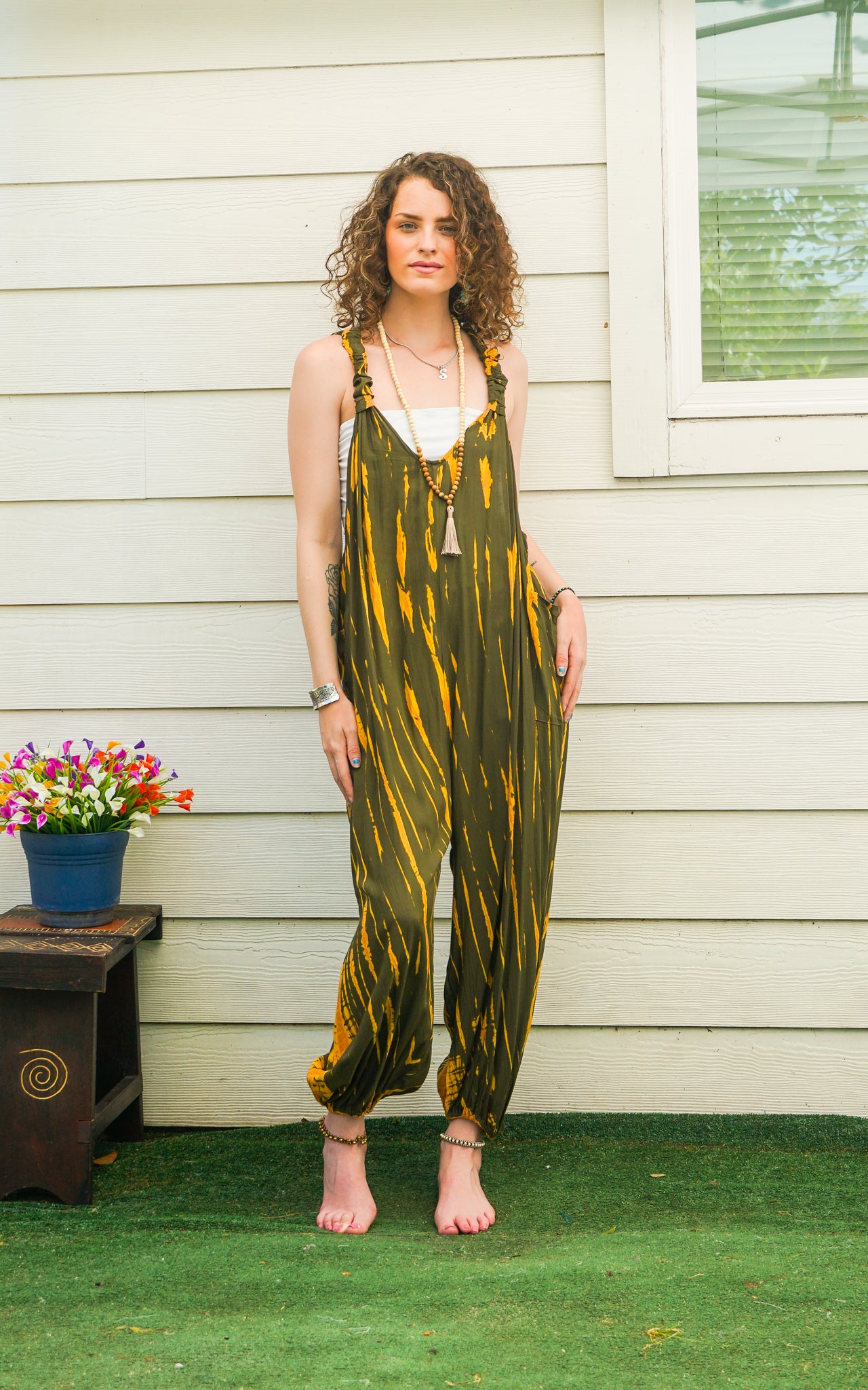 Summer Ember Hand Dyed Dungarees Overalls Jumpsuit with Pockets