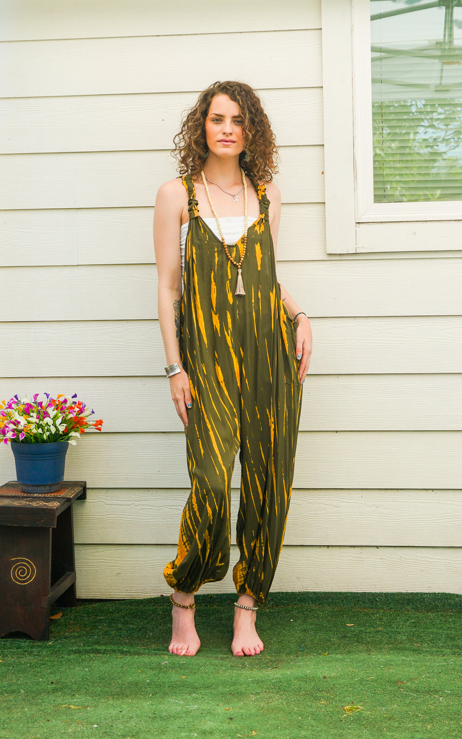 Summer Ember Hand Dyed Dungarees Overalls Jumpsuit with Pockets