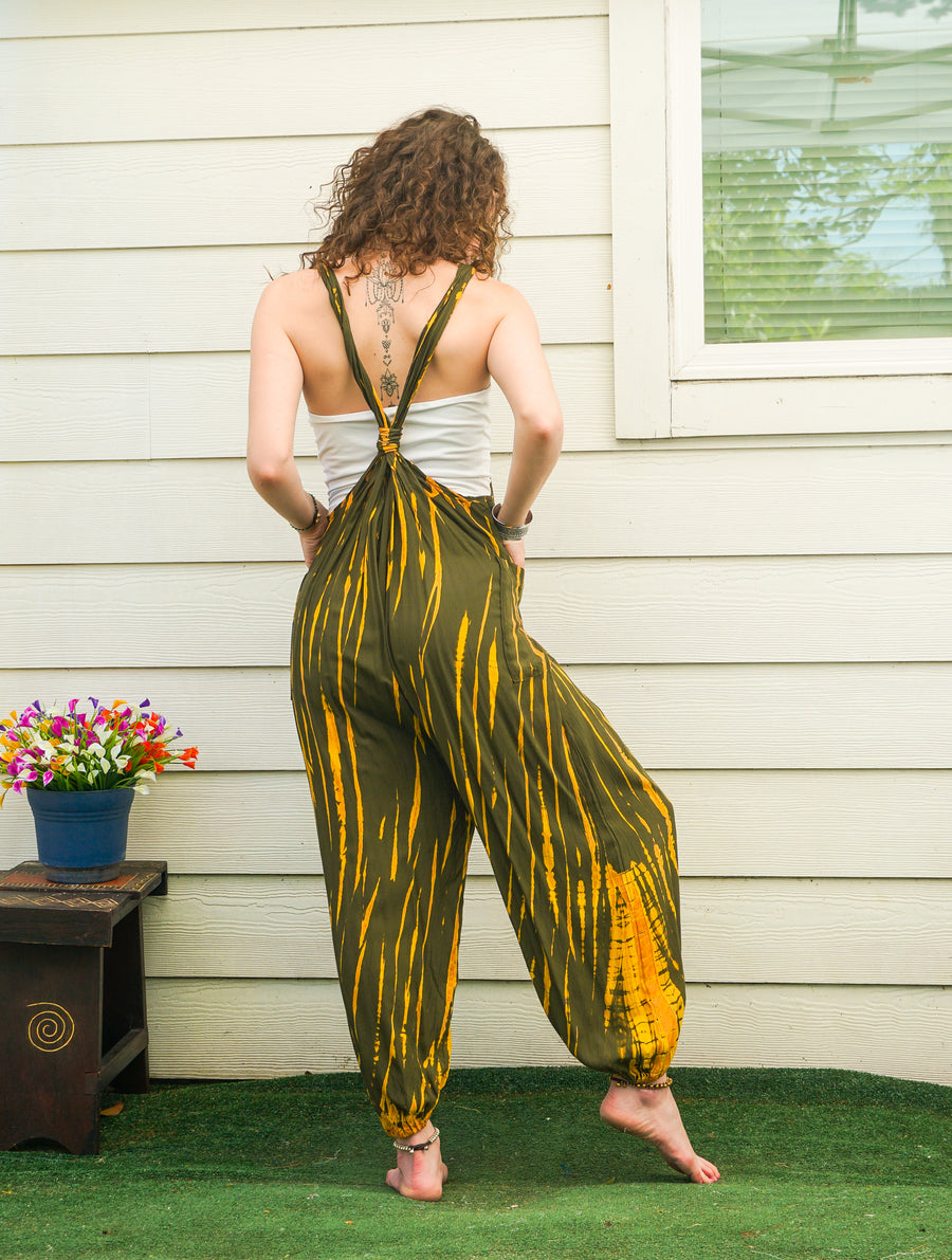 Summer Ember Hand Dyed Dungarees Overalls Jumpsuit with Pockets