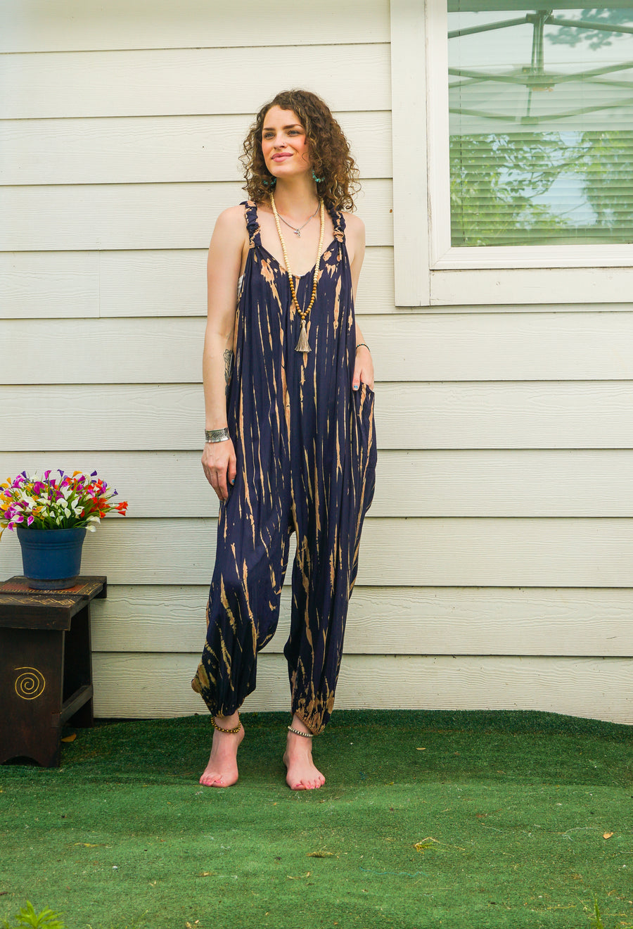 Celestial Flow Hand Dyed Dungarees Overalls Jumpsuit with Pockets