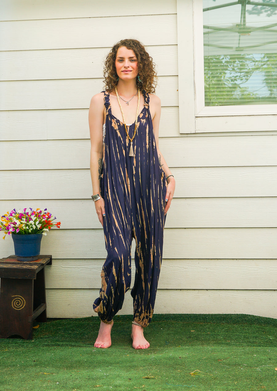 Celestial Flow Hand Dyed Dungarees Overalls Jumpsuit with Pockets