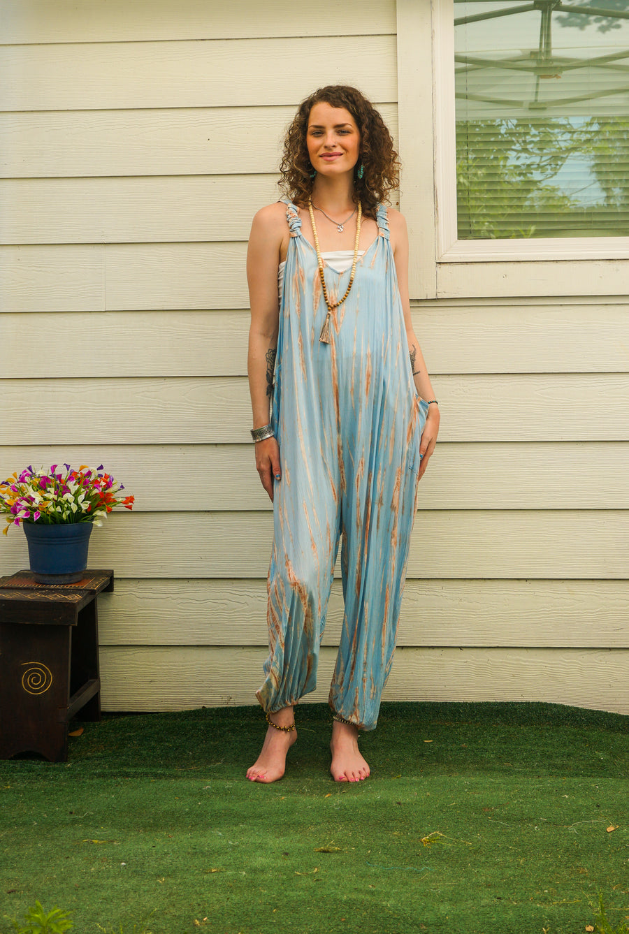 Driftwood Sky Hand Dyed Dungarees Overalls Jumpsuit with Pockets