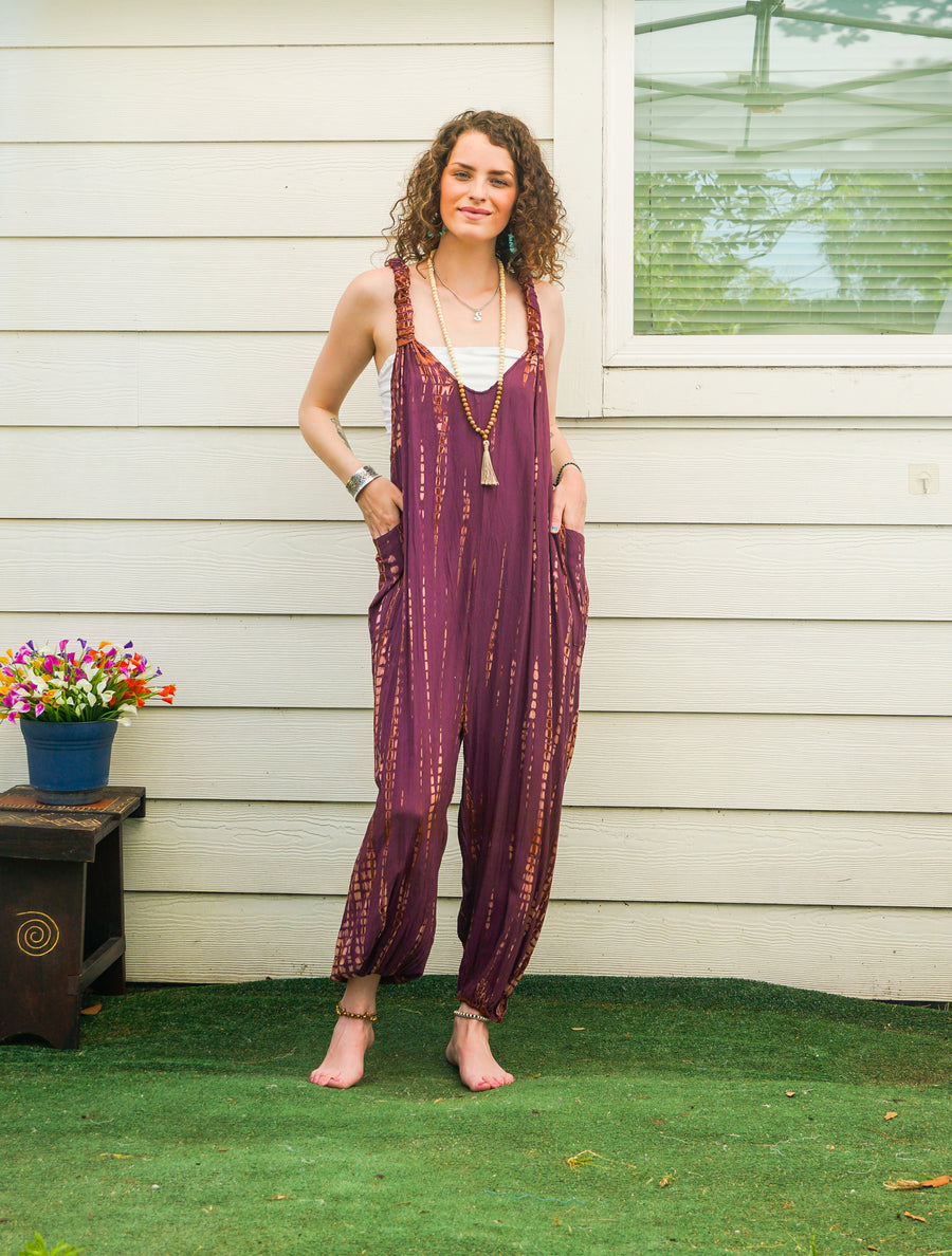 Amethyst Sky Hand Dyed Dungarees Overalls Jumpsuit with Pockets