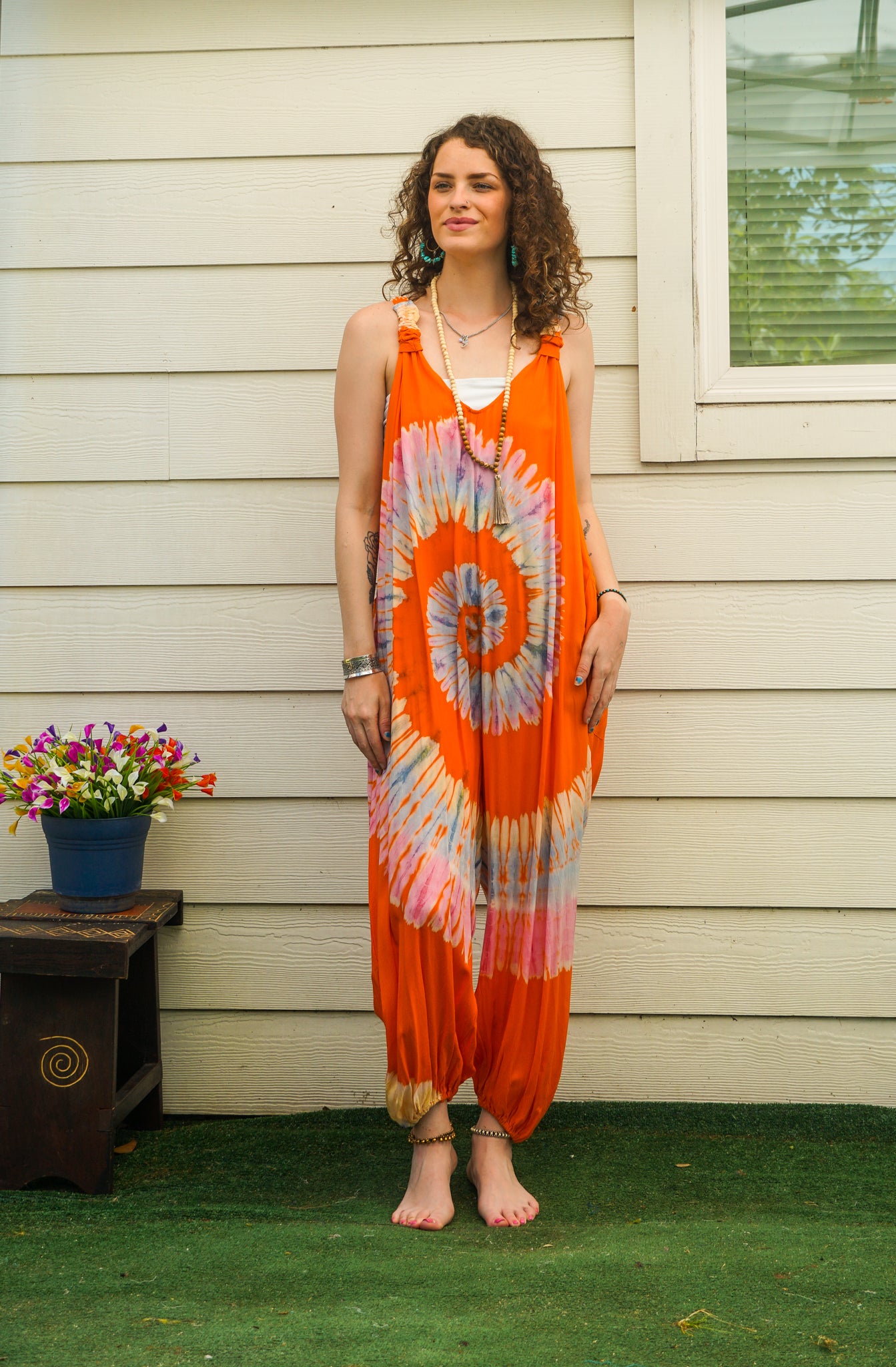 Marigold Dream Hand Dyed Dungarees Overalls Jumpsuit with Pockets