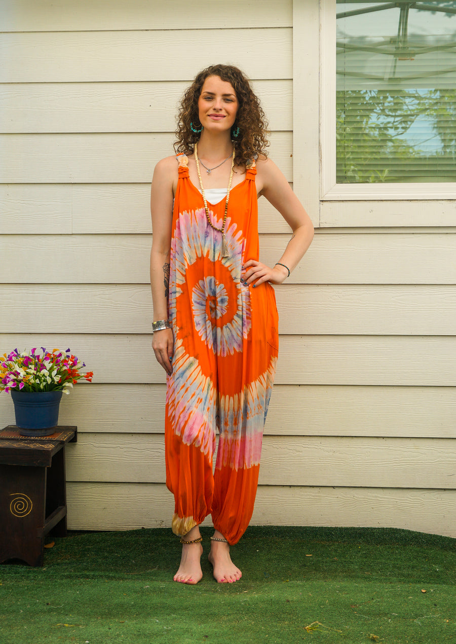 Marigold Dream Hand Dyed Dungarees Overalls Jumpsuit with Pockets