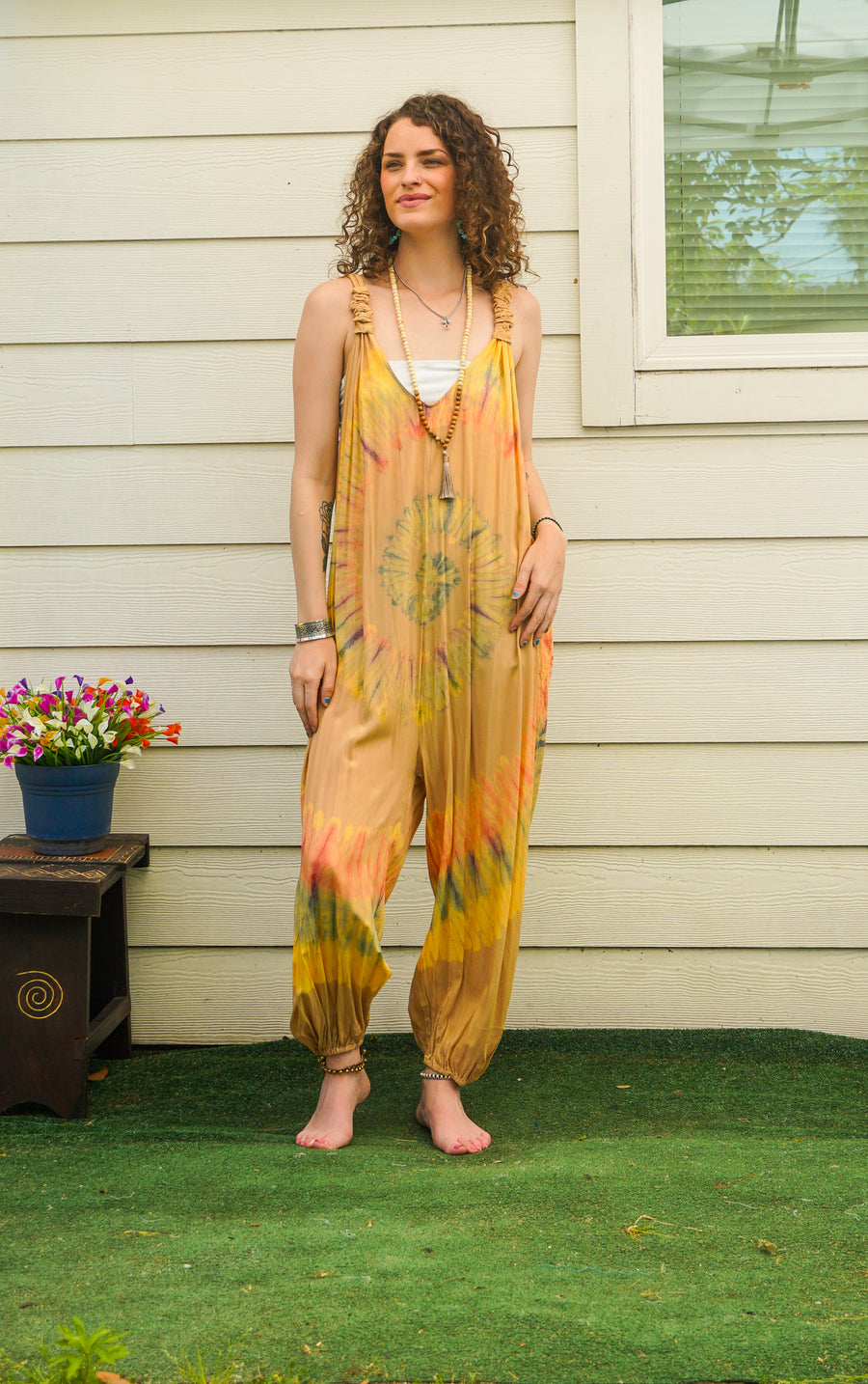 Dandelion Spiral Hand Dyed Dungarees Overalls Jumpsuit with Pockets
