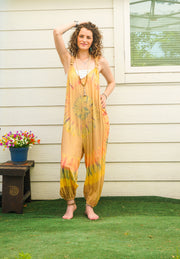 Dandelion Spiral Hand Dyed Dungarees Overalls Jumpsuit with Pockets